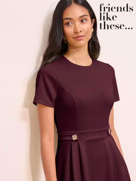 Friends Like These Berry Red Tab Detail Short Sleeve Midi Tailored Dress (H54388) | £45