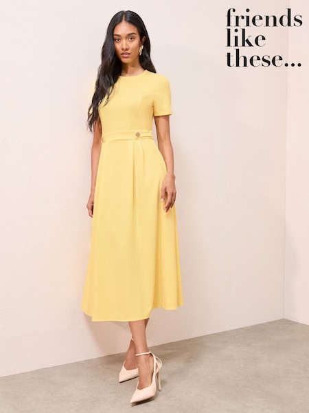Friends Like These Yellow Tab Detail Short Sleeve Midi Tailored Dress (H54390) | £45