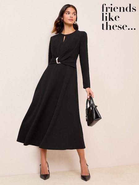 Friends Like These Black Square Buckle Fit & Flare Dress (H54391) | £47