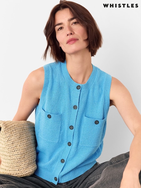 Whistles Blue Cotton Boucle Textured Tank (H54435) | £89