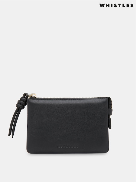 Whistles Black Knotted Zip Pull Purse (H54453) | £45