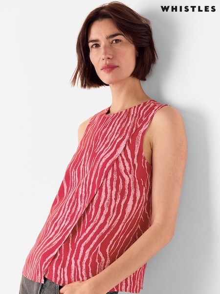 Whistles Red Zebra Print Layered Wrap Crepe Tank (H54454) | £89