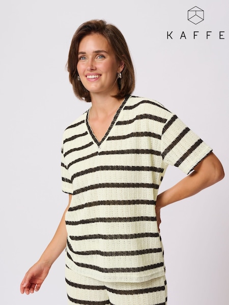 Kaffe Cream KAedith V-Neck Short Sleeve T-Shirt (H54507) | £50