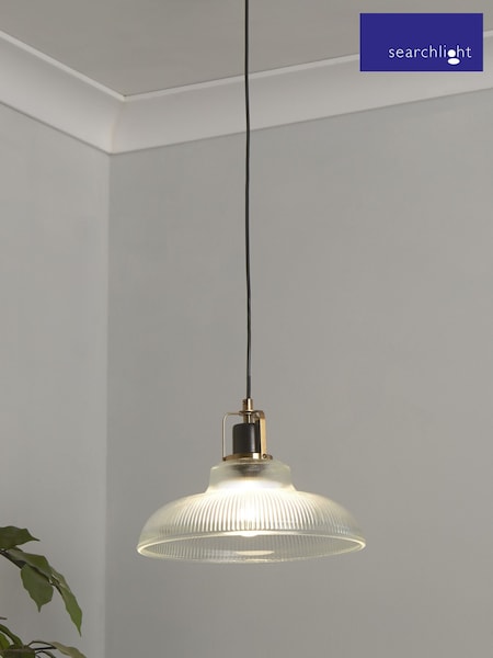 Searchlight Clear Brass and Black Highbury Industrial Pendant Ceiling Light (H54562) | £37