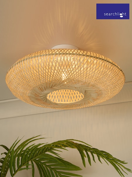 Searchlight White Havana Wood Flush Ceiling Light (H54563) | £58