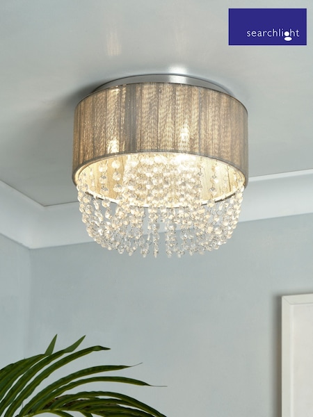 Searchlight Grey Chrome/Clear Sophia 3 Light Semi-Flush Ceiling Light With Drops (H54568) | £72