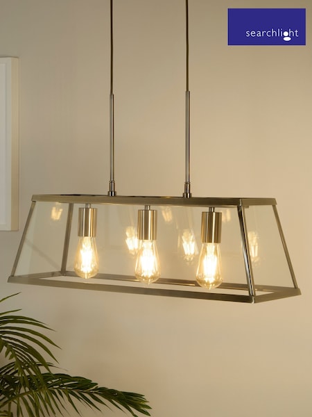 Searchlight Antique Brass and Clear Nirvana 3 Light Linear Pendant Bar Ceiling Light (H54570) | £168