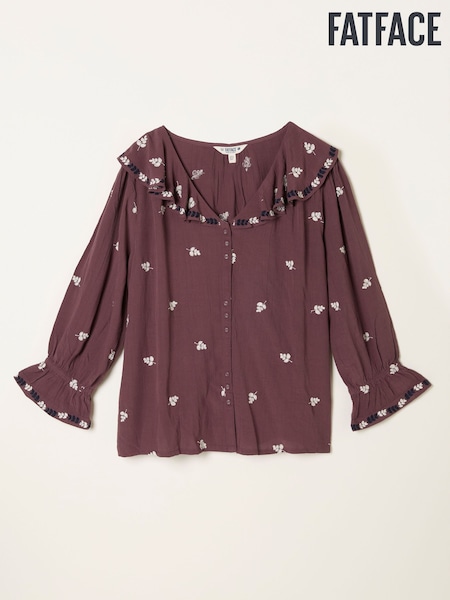 FatFace Etta Dusky Purple Embroidered Blouse (H54576) | £55