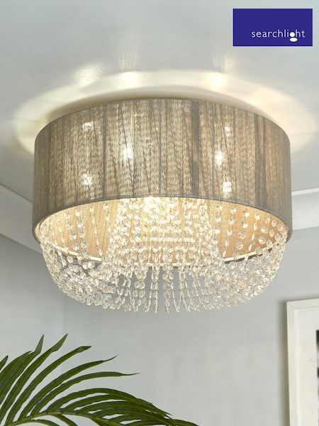 Searchlight Grey Chrome White and Clear Sophia 5 Light Ceiling Light With Drops (H54579) | £147