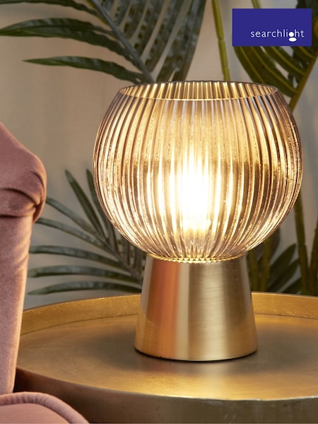 Searchlight Satin Brass/Smoked Twilight Ribbed Globe Table Lamp (H54678) | £23