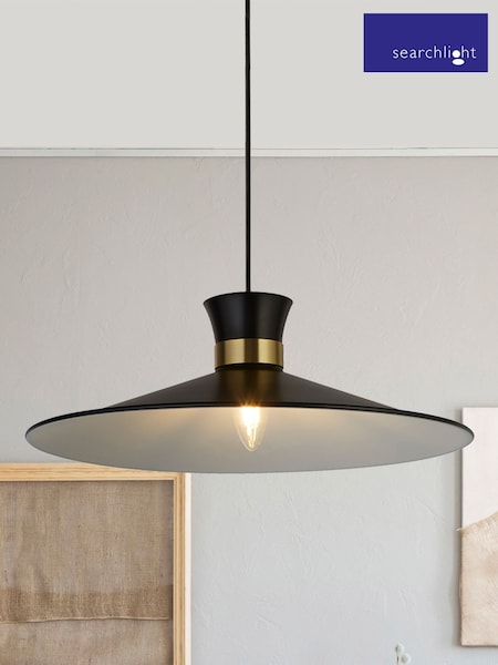 Searchlight Black White and Satin Brass Trapeze Pendant Ceiling Light (H54683) | £22
