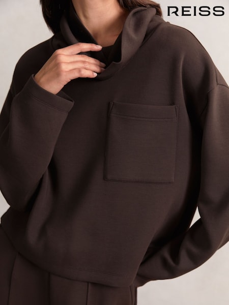 Reiss Dark Chocolate Brown Iris Interlock-Jersey Funnel-Neck Sweatshirt (H54746) | £120