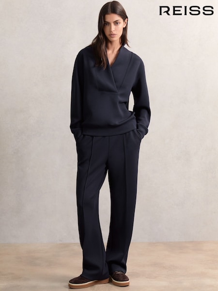 Reiss Navy Jemma Modal-Blend Interlock Wide-Leg Joggers (H54753) | £120
