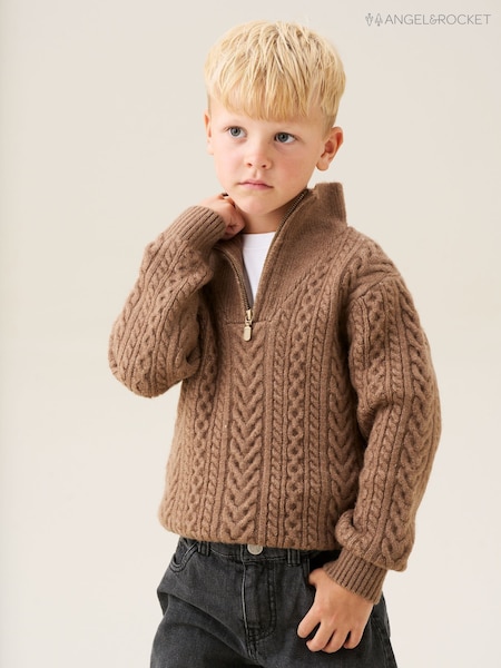 Angel & Rocket Brown Colin Zip Neck Cable Jumper (H54857) | £28 - £32