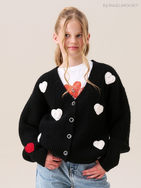 Angel & Rocket Black Everly Heart Print Cardigan (H54868) | £28 - £32