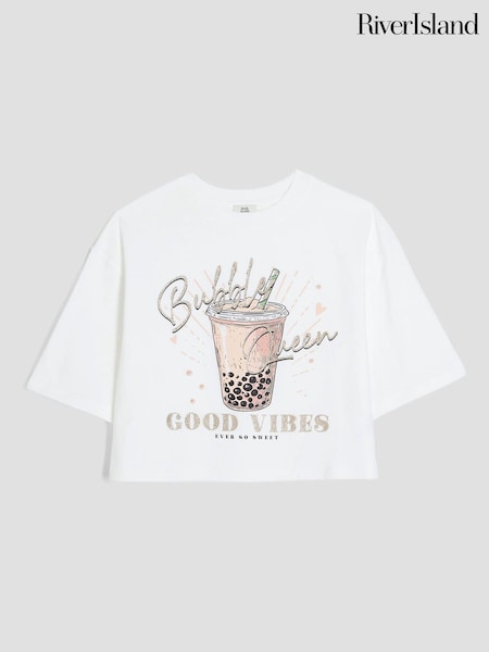 River Island White Girls Bubble Queen Crop White T-Shirt (H54907) | £14