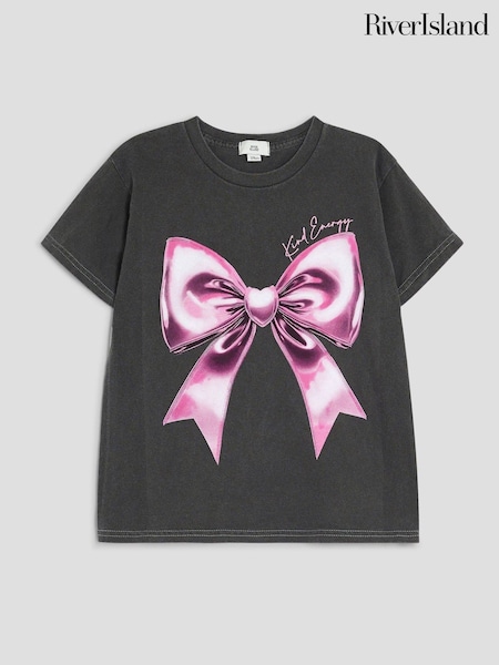 River Island Black Girls Bow T-Shirt (H54919) | £14