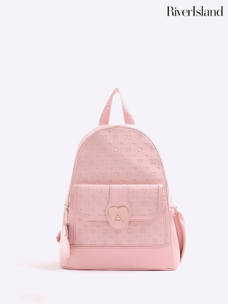River Island Pink Girls Heart Lock Pocket Backpack (H54922) | £29