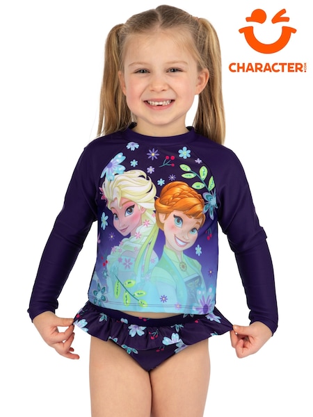 Character Blue Disney Frozen Elsa And Anna Long Sleeve Swimsuit (H54925) | £18