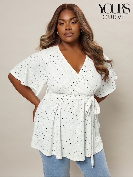 Yours Curve White Wrap Front Blouse (H54926) | £29