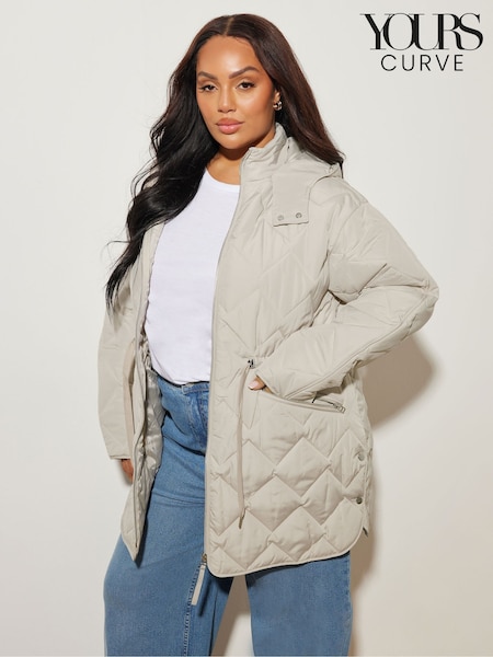 Yours Curve Natural Zig Zag Quilted Midi Jacket (H54941) | £60