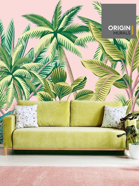 Origin Murals Pink Tropical Palm Print Trees Wall Mural (H54980) | £73