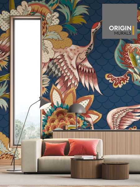 Origin Murals Navy Blue Cranes in Flight Wall Mural (H54989) | £73