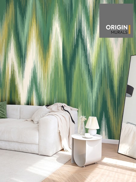Origin Murals Forest Green Ikat Zig Zag Wall Mural (H54995) | £73