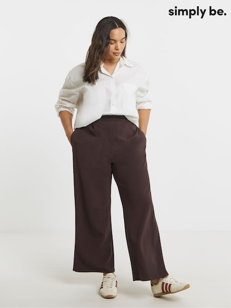 Simply Be Brown Scuba Crepe Wide Leg Trousers (H54999) | £38