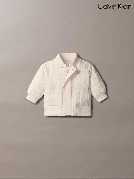 Calvin Klein Cream Grid Quilted Jacket (H55175) | £100