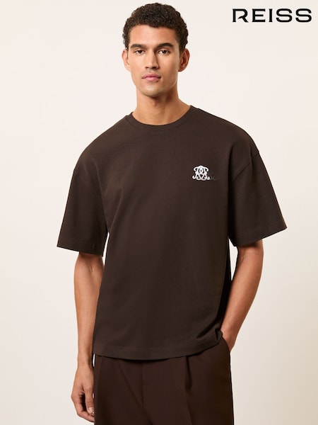 Reiss Brown Rainer Monogram Cotton Oversized T-Shirt (H55200) | £58
