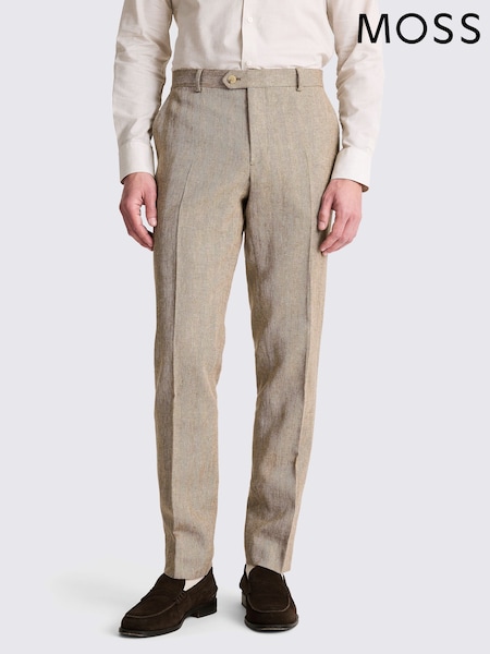 MOSS Brown Slim Fit Gold Herringbone Brown Trousers (H55273) | £110