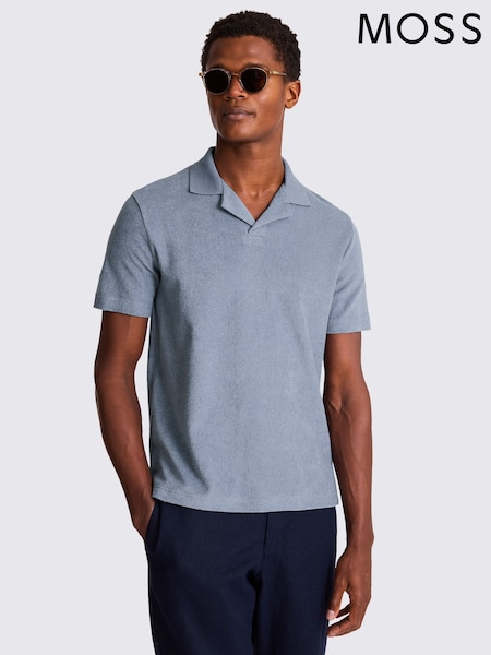 MOSS Dark Blue Terry Towelling Skipper 100% Cotton Polo Shirt (H55277) | £45