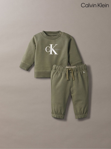 Calvin Klein Green Light Monogram Cotton Sweatshirt Set (H55326) | £85