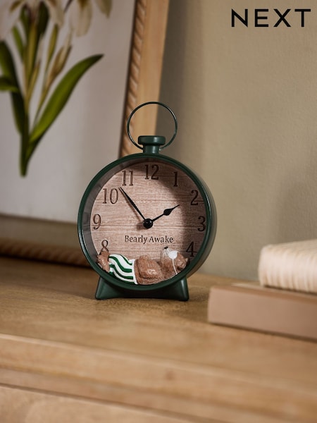Green Bertie Bear Mantel Clock (H55345) | £22