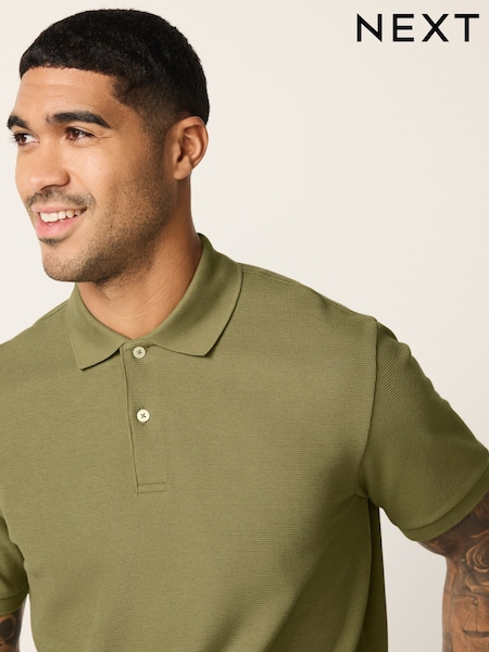 Olive Green Textured Smart Polo Shirt (H55480) | £20