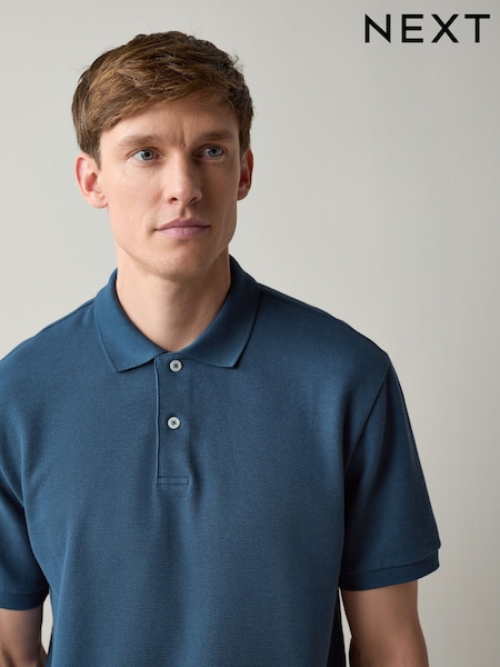 Mid Blue Textured Smart Polo Shirt (H55484) | £20