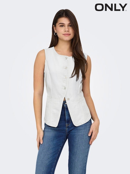ONLY White Denim Round Neck Waistcoat (H55681) | £38