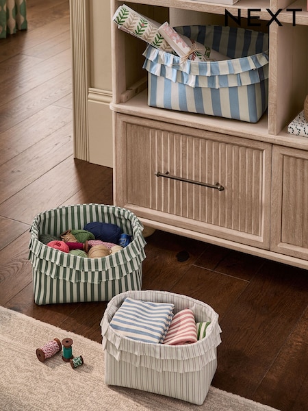Set of 3 Multi Ruffle Striped Storage Baskets (H55756) | £28