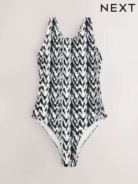 Black/Cream Ikat Essential High Neck Shaping Swimsuit (H55787) | £24
