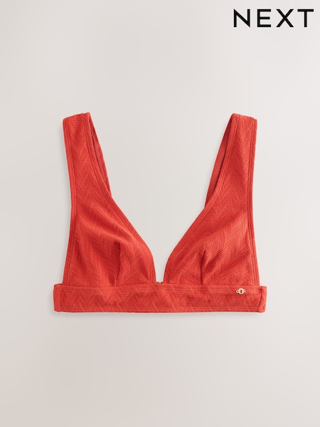 Red Jacquard Textured Plunge Triangle Bikini Top (H55830) | £0