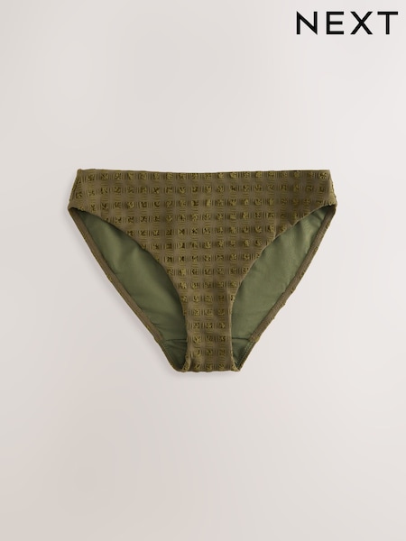 Olive Green Seersucker High Leg Bikini Bottoms (H55864) | £0