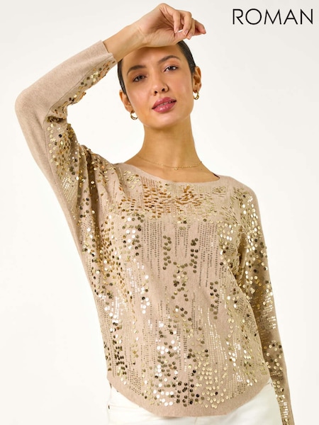 Roman Natural Sequin Textured Knit Jumper (H55942) | £36