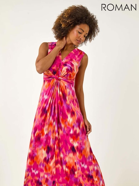 Roman Pink Abstract Twist Front Maxi Dress (H55945) | £45