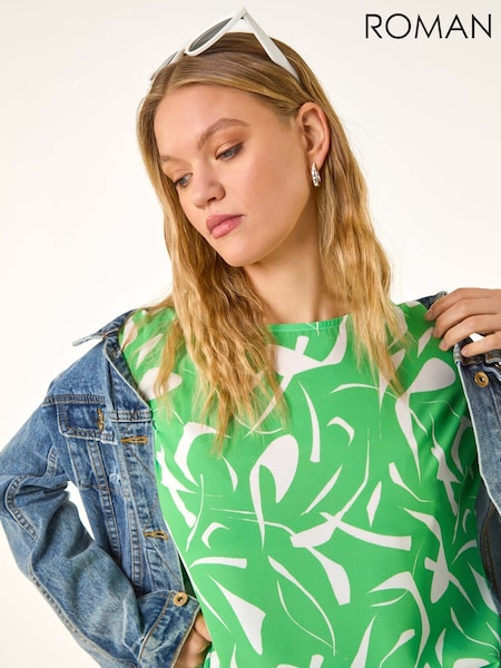Roman Green Abstract Print Stretch T-Shirt (H55947) | £28