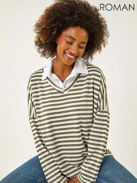 Roman Green Stripe Print 2 in 1 Blouse (H55965) | £35