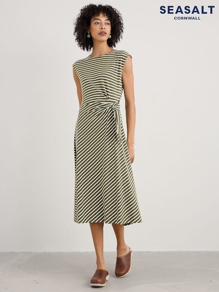 Seasalt Cornwall Green Petite Fettling Jersey Tie Detail Midi Dress (H56016) | £70