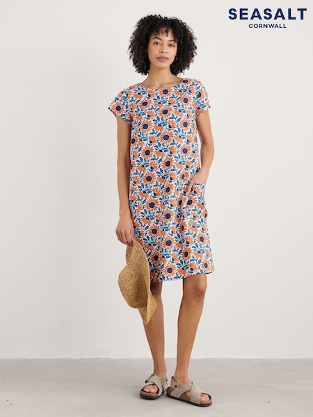 Seasalt Cornwall Orange Petite River Cove 100% Cotton Shift Dress (H56036) | £70