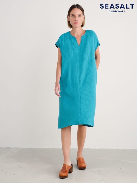Seasalt Cornwall Blue Sand Patterns 100% Cotton Dress (H56044) | £70