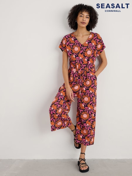 Seasalt Cornwall Pink Petite Rose Trellis Wide Leg Jumpsuit (H56045) | £70